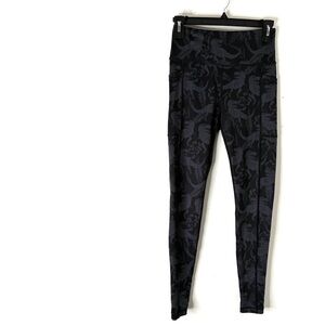 Constantly Varied Gear CVG Dinosaur Print High-Rise Crop Leggings Black Grey